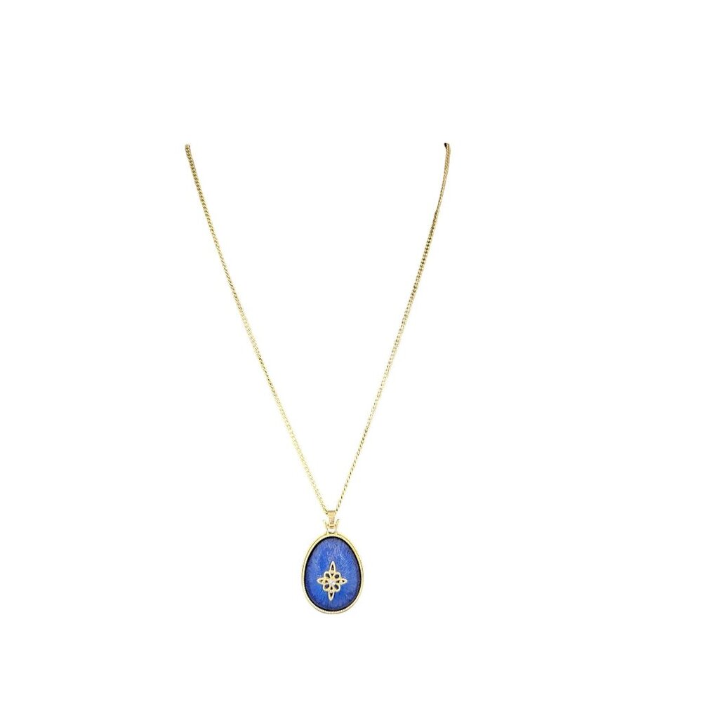 Vtg Avon Womens Blue Cabochon Pendant Necklace 16 in Chain